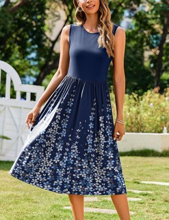 Foto 3 | Foto 3 | Vestido De Verano Zeagoo 2025 Camiseta Sin Mangas Aline Midi Navy - Venta Internacional.