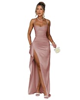 Vestido De Noche Gdjdifk Diseño De Sirena Satén Encaje Baile De Graduación Color Rosa Polvoriento - Venta Internacional.