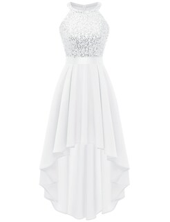 Foto 1 | Foto 1 | Vestido Dressystar Con Lentejuelas Halter Cóctel Baile De Graduación Hi-lo Blanco L - Venta Internacional.