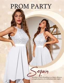 Foto 2 | Foto 2 | Vestido Dressystar Con Lentejuelas Halter Cóctel Baile De Graduación Hi-lo Blanco L - Venta Internacional.