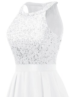 Foto 7 | Foto 7 | Vestido Dressystar Con Lentejuelas Halter Cóctel Baile De Graduación Hi-lo Blanco L - Venta Internacional.