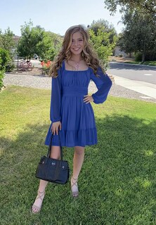 Foto 3 | Foto 3 | Vestido Wenrine Mesh De Manga Larga Con Cuello Cuadrado En Una Línea Azul Para Mujer - Venta Internacional.