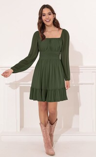 Foto 2 | Foto 2 | Vestido Wenrine Mesh Manga Larga Cuello Cuadrado Línea A Verde Militar - Venta Internacional.