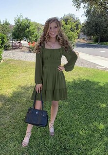 Foto 3 | Foto 3 | Vestido Wenrine Mesh Manga Larga Cuello Cuadrado Línea A Verde Militar - Venta Internacional.