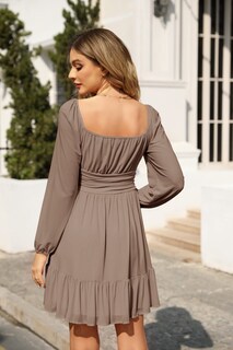 Foto 5 | Foto 5 | Vestido Wenrine Mesh De Manga Larga Con Cuello Cuadrado Para Mujer - Venta Internacional.