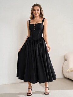 Foto 3 | Foto 3 | Vestido Kutumai De Encaje De Verano Con Cuello Cuadrado Midi Negro Con Bolsillos - Venta Internacional.