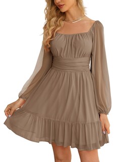 Foto 1 | Foto 1 | Vestido Wenrine Mesh De Manga Larga Con Cuello Cuadrado Para Mujer - Venta Internacional.