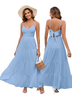 Foto 1 | Foto 1 | Vestido Largo Htzmo Para Mujer Estampado Floral Cuello En V Azul Xs - Venta Internacional.