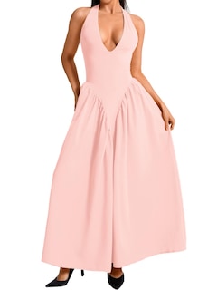 Foto 1 | Foto 1 | Vestido Chiaolezhee Con Cuello En V Profundo Halter Maxi Rosa Claro Para Mujer - Venta Internacional.