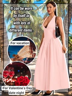Foto 4 | Foto 4 | Vestido Chiaolezhee Con Cuello En V Profundo Halter Maxi Rosa Claro Para Mujer - Venta Internacional.