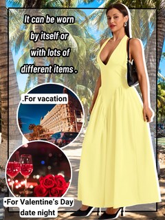 Foto 4 | Foto 4 | Vestido Chiaolezhee Con Cuello En V Profundo Halter Maxi Amarillo Claro Para Mujer - Venta Internacional.