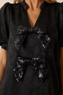 Foto 3 | Foto 3 | Vestido Lifeshe Con Lazo En Jacquard Manga Abullonada Negro Para Mujer - Venta Internacional.