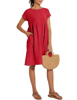 Foto 5 | Foto 5 | Vestido Midi Zhyaj Con Cuello Redondo Y Manga Corta Holgado Túnica De Algodón - Venta Internacional.