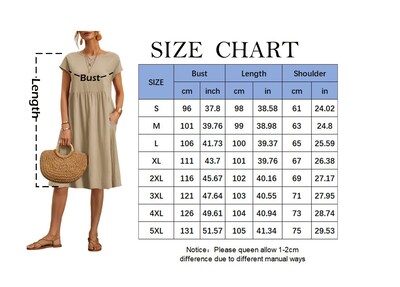 Foto 7 | Foto 7 | Vestido Midi Zhyaj Con Cuello Redondo Y Manga Corta Holgado Túnica De Algodón - Venta Internacional.