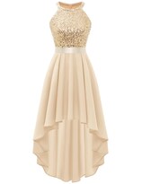 Vestido Dressystar Con Lentejuelas Halter Cóctel Baile De Graduación Hi-lo Champán S - Venta Internacional.