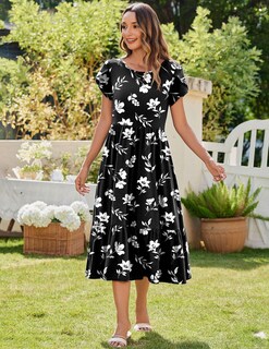 Foto 5 | Foto 5 | Vestido Midi Zeagoo Summer 2025 De Manga Corta Con Cuello Redondo Negro Xl - Venta Internacional.