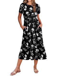 Foto 7 | Foto 7 | Vestido Midi Zeagoo Summer 2025 De Manga Corta Con Cuello Redondo Negro Xl - Venta Internacional.