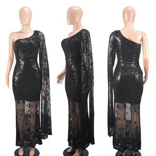 Foto 5 | Foto 5 | Vestido Nagfar Sexy Con Lentejuelas Brillantes Un Solo Hombro Negro Xxl - Venta Internacional.