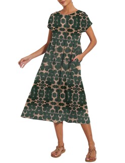 Foto 4 | Foto 4 | Vestido Midi Zhyaj Con Cuello Redondo Y Manga Corta Holgado Túnica De Algodón - Venta Internacional.