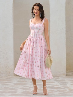 Foto 6 | Foto 6 | Vestido Midi Kutumai Con Corsé Floral Y Abertura Fluida Con Bolsillos Pf M - Venta Internacional.