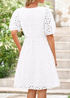 Foto 3 | Foto 3 | Vestido Kirundo Summer 2025 Manga Corta Abullonada Con Ojales Blanco - Venta Internacional.