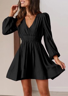 Foto 6 | Foto 6 | Minivestido Bwq Para Mujer Manga Larga Corte En V Negro - Venta Internacional.
