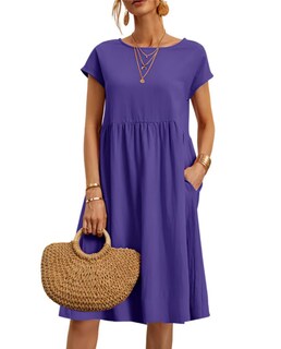 Foto 1 | Foto 1 | Vestido Midi Zhyaj Cuello Redondo Manga Corta Túnica Holgada 2024 - Venta Internacional.