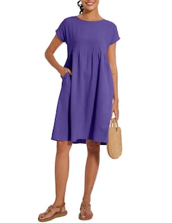 Foto 4 | Foto 4 | Vestido Midi Zhyaj Cuello Redondo Manga Corta Túnica Holgada 2024 - Venta Internacional.