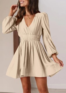 Foto 6 | Foto 6 | Minivestido Bwq De Manga Larga En V Profundo Línea A Color Albaricoque Xxl Para Mujer - Venta Internacional.