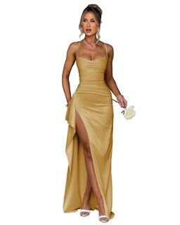 Foto 1 | Foto 1 | Vestido De Noche Gdjdifk Mermaid Satin Gold Para Mujer - Venta Internacional.