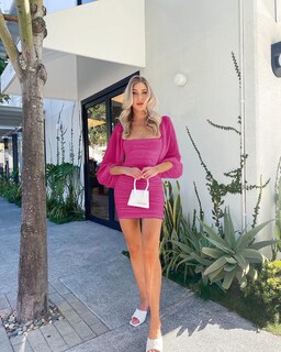 Foto 5 | Foto 5 | Vestido Ajustado Wenrine Mesh De Manga Larga Con Cuello Cuadrado Y Rojo Rosa - Venta Internacional.