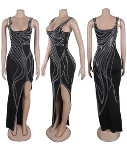 Foto 4 | Foto 4 | Vestido Nagfar Rhinestone Sexy Con Abertura Halter Largo Para Mujer - Venta Internacional.