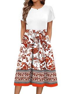 Foto 1 | Foto 1 | Vestido Midi Zeagoo 2025 Verano Manga Corta Rojo Floral M - Venta Internacional.