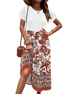Foto 2 | Foto 2 | Vestido Midi Zeagoo 2025 Verano Manga Corta Rojo Floral M - Venta Internacional.