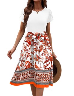 Foto 3 | Foto 3 | Vestido Midi Zeagoo 2025 Verano Manga Corta Rojo Floral M - Venta Internacional.
