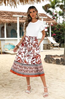 Foto 4 | Foto 4 | Vestido Midi Zeagoo 2025 Verano Manga Corta Rojo Floral M - Venta Internacional.