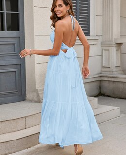 Foto 3 | Foto 3 | Vestido Glenge Para Verano Maxi Playa Bohemio Halter Cuello En V Sin Espalda Para Mujer - Venta Internacional.