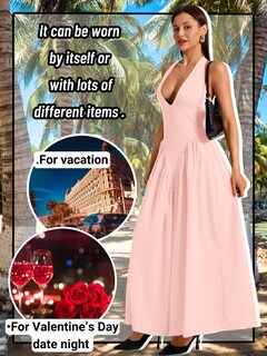 Foto 4 | Foto 4 | Vestido Chiaolezhee Con Cuello En V Profundo Halter Maxi Rosa Claro Para Mujer - Venta Internacional.