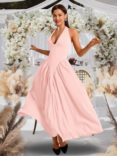 Foto 7 | Foto 7 | Vestido Chiaolezhee Con Cuello En V Profundo Halter Maxi Rosa Claro Para Mujer - Venta Internacional.