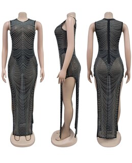 Foto 5 | Foto 5 | Vestido Largo Nagfar De Malla Transparente Con Diamantes De Imitación Para Mujer Color Negro - Venta Internacional.