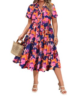 Foto 1 | Foto 1 | Vestido Carcos Talla Grande Azul Rosa Floral Para Mujer 4x 24w 26w - Venta Internacional.