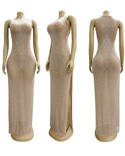Foto 4 | Foto 4 | Vestido Largo Nagfar Para Mujer Malla Transparente Con Strass Color Beige Xxl - Venta Internacional.