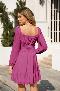Foto 5 | Foto 5 | Vestido Wenrine Mesh Manga Larga Cuello Cuadrado Línea A Rojo - Venta Internacional.