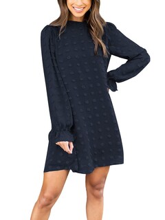 Foto 1 | Foto 1 | Vestido Famition De Manga Larga De Chifón Mini Azul Marino Para Mujer Talla M - Venta Internacional.