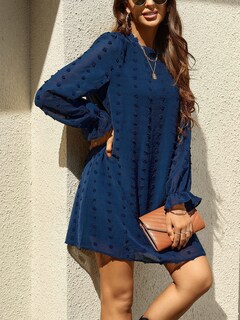 Foto 3 | Foto 3 | Vestido Famition De Manga Larga De Chifón Mini Azul Marino Para Mujer Talla M - Venta Internacional.