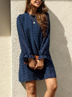 Foto 4 | Foto 4 | Vestido Famition De Manga Larga De Chifón Mini Azul Marino Para Mujer Talla M - Venta Internacional.