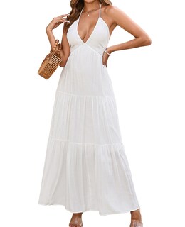 Foto 1 | Foto 1 | Vestido Glenge Para Verano  Maxi Playa  Bohemio  Halter  Cuello En V  Sin Espalda  Para Mujer - Venta Internacional.