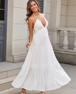 Foto 4 | Foto 4 | Vestido Glenge Para Verano  Maxi Playa  Bohemio  Halter  Cuello En V  Sin Espalda  Para Mujer - Venta Internacional.