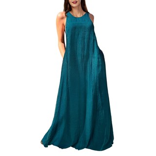 Foto 1 | Foto 1 | Vestido Largo De Lino Sin Mangas Mingyuezai Con Bolsillos Para Mujer - Venta Internacional.