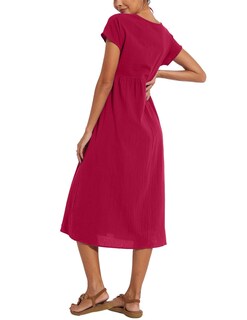 Foto 3 | Foto 3 | Vestido Midi Zhyaj Con Cuello Redondo Y Manga Corta Holgado Túnica De Algodón - Venta Internacional.